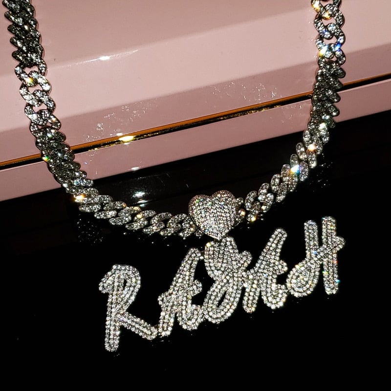 VVS Jewelry hip hop jewelry 9MM Heart Bail Brush Cursive Cuban Name Pendant