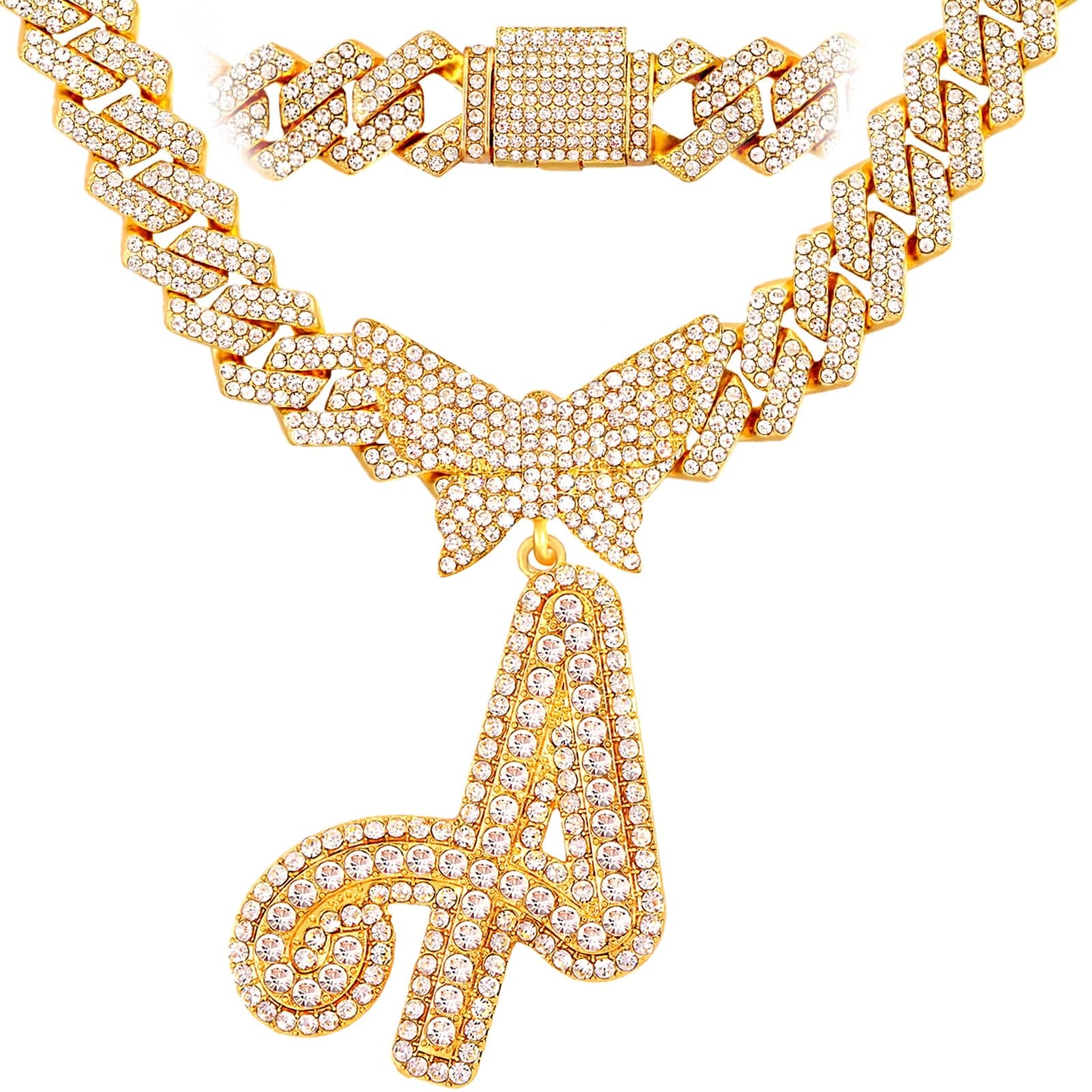 VVS Jewelry hip hop jewelry A / Gold Bling Butterfly Letter Cuban Link Chain