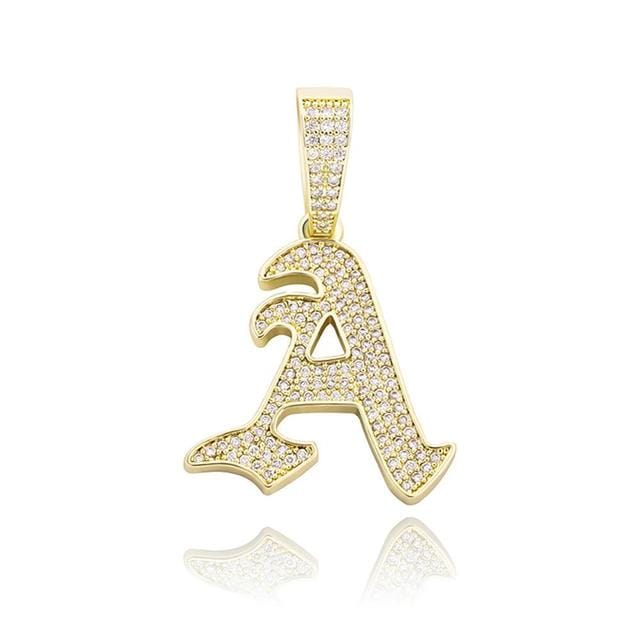 VVS Jewelry hip hop jewelry A / Rose gold VVS Jewelry Old English Initial Pendant Necklace