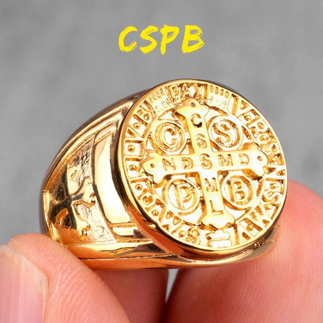 VVS Jewelry hip hop jewelry All Gold / 12 Saint Benedict Cspb Cross Ring