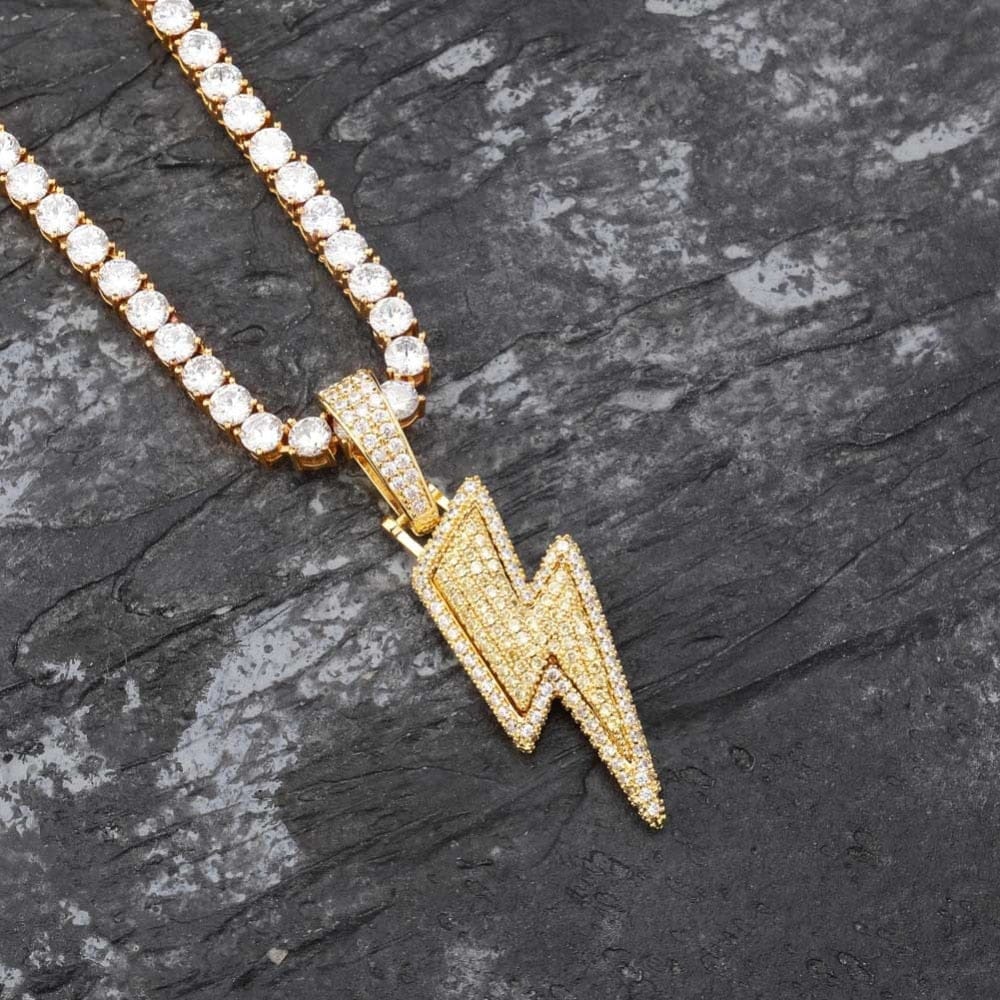 VVS Jewelry hip hop jewelry All Gold VVS Jewelry Iced Bolt Pendant Chain