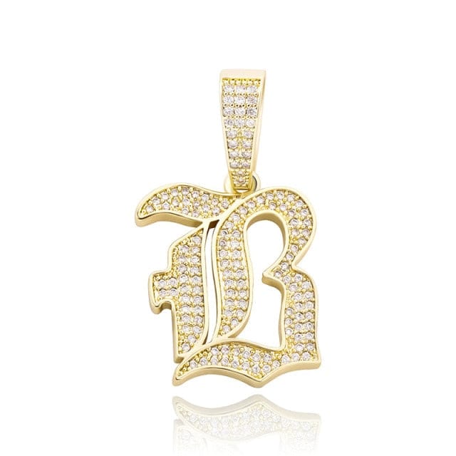 VVS Jewelry hip hop jewelry B / Silver VVS Jewelry Old English Initial Pendant Necklace