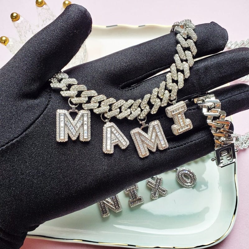 VVS Jewelry hip hop jewelry Baguette Custom Letter Cuban Bracelet