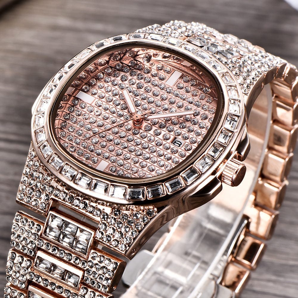 VVS Jewelry hip hop jewelry Baguette Rose Gold Iced Watch