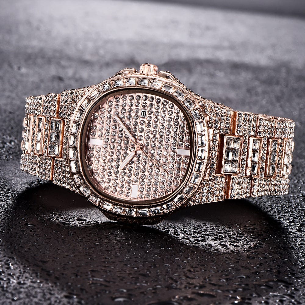 VVS Jewelry hip hop jewelry Baguette Rose Gold Iced Watch