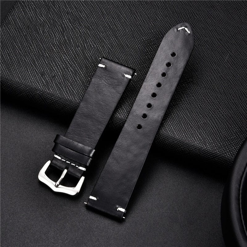 VVS Jewelry hip hop jewelry Black / 18mm Genuine Retro Leather Watch Strap
