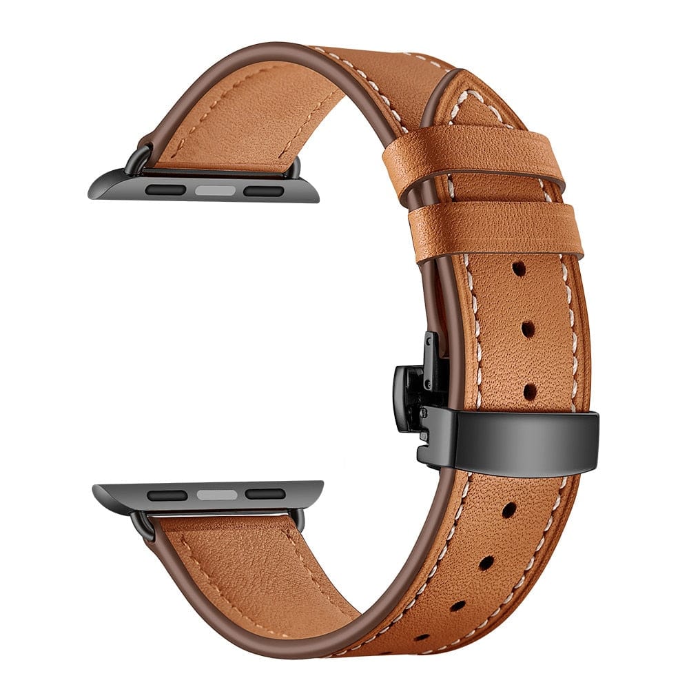 VVS Jewelry hip hop jewelry black button brown / 38mm or 40mm 41mm Apple Watch Band Leather Strap