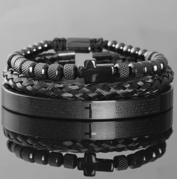VVS Jewelry hip hop jewelry Black Cross 3pc Bracelet Set