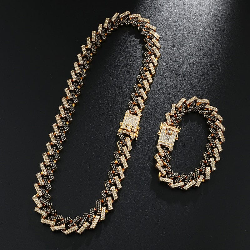 VVS Jewelry hip hop jewelry Black & Gold / 16 Inch VVS Jewelry 2Tone Cuban Chain + FREE Bracelet Bundle