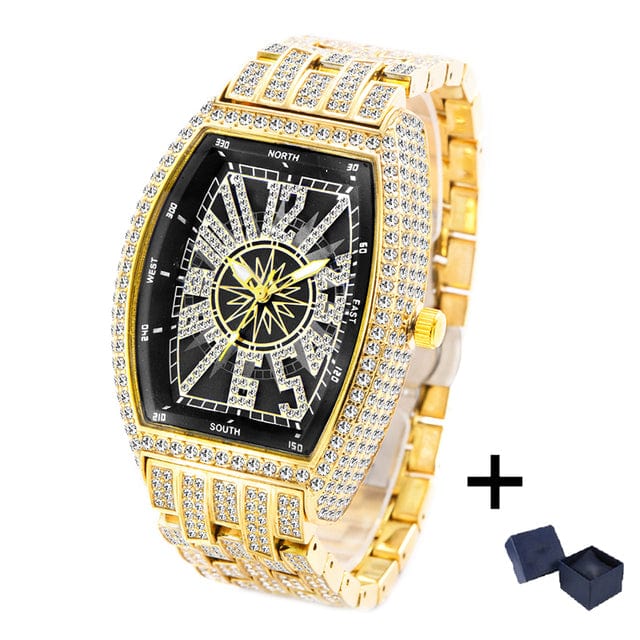 VVS Jewelry hip hop jewelry Black-Gold Full Bling Iced AAA Reloj Watch