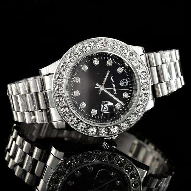 VVS Jewelry hip hop jewelry black Gold Rollie Style Watch in Rotatable Bezel Sapphire Glass
