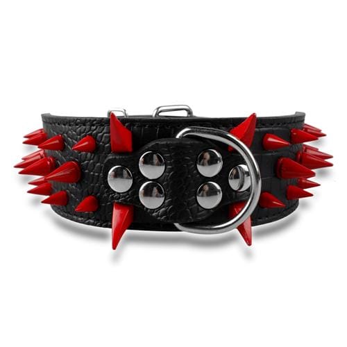 VVS Jewelry hip hop jewelry Black Red Spike / 20 inch Adjustable Spiked Studded Dog Collar