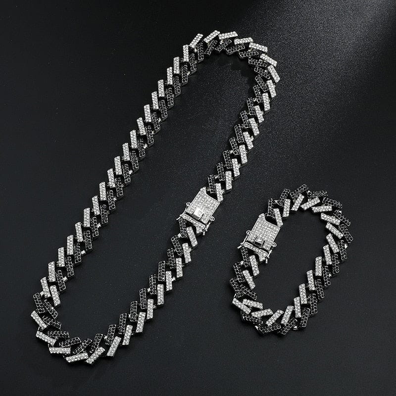 VVS Jewelry hip hop jewelry Black & Silver / 16 Inch VVS Jewelry 2Tone Cuban Chain + FREE Bracelet Bundle