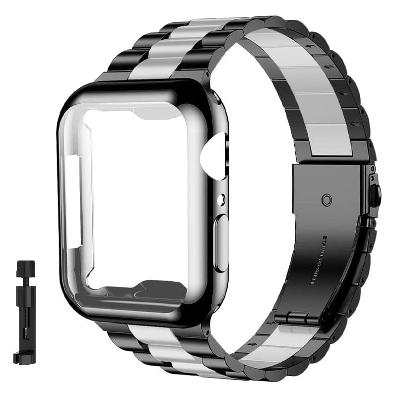 VVS Jewelry hip hop jewelry Black Silver / 38mm Classic Stainless Watch Strap For Apple Watch