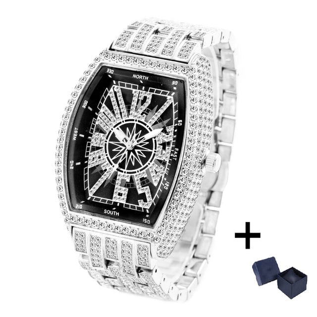 VVS Jewelry hip hop jewelry Black-Silver Full Bling Iced AAA Reloj Watch