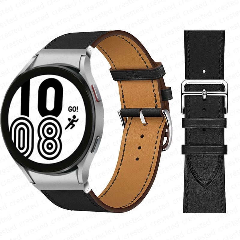 VVS Jewelry hip hop jewelry Black-Silver / galaxy watch 5-5 pro Two-Tone Leather Watch Strap for Smart Watches