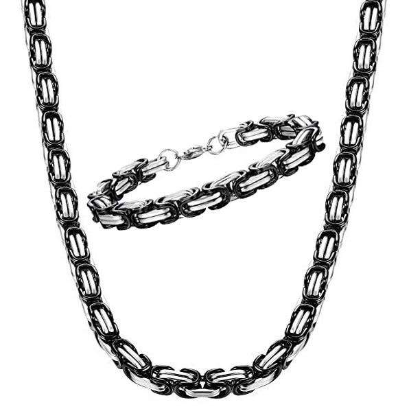 VVS Jewelry hip hop jewelry Black Silver Set / 8mm Byzantine Stainless Steel Chain & FREE Byzantine Bracelet