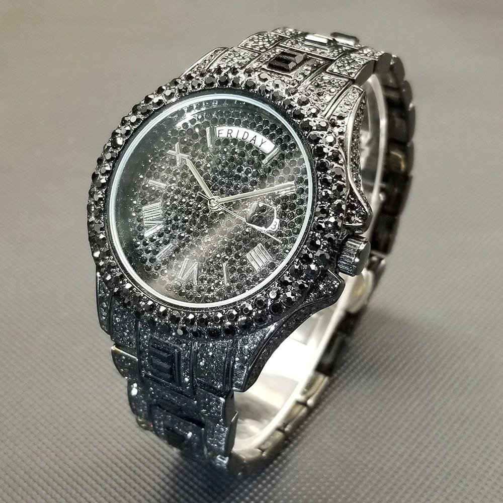 VVS Jewelry hip hop jewelry Black Top Luxury Fully Iced Out Baguette Watch