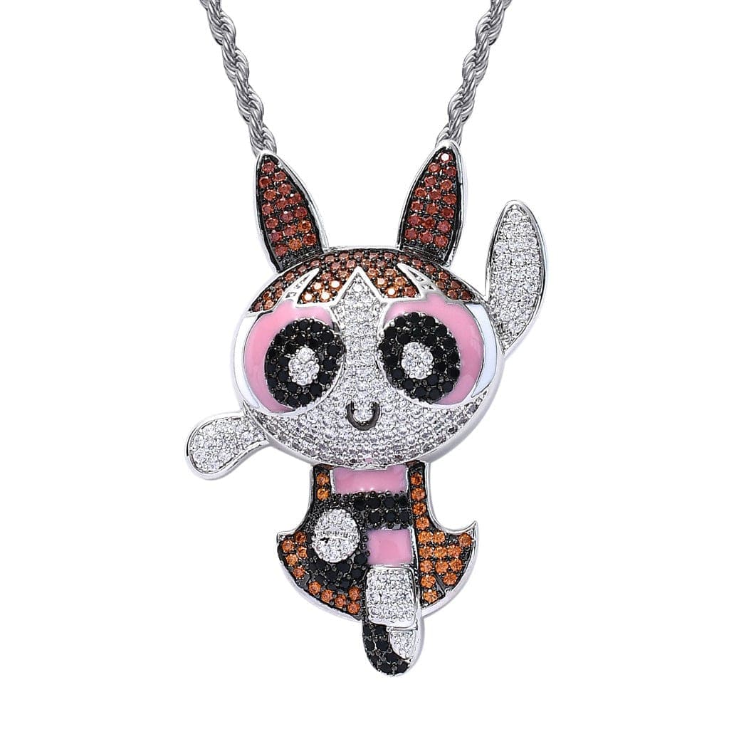 VVS Jewelry hip hop jewelry Blossom / Silver / 18 Inch VVS Jewelry Fully Blinged Power Puff Girls Pendant Chain