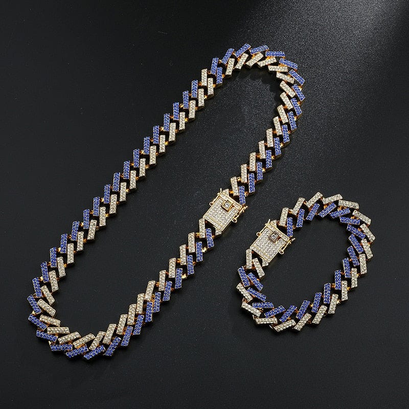 VVS Jewelry hip hop jewelry Blue & Gold / 16 Inch VVS Jewelry 2Tone Cuban Chain + FREE Bracelet Bundle