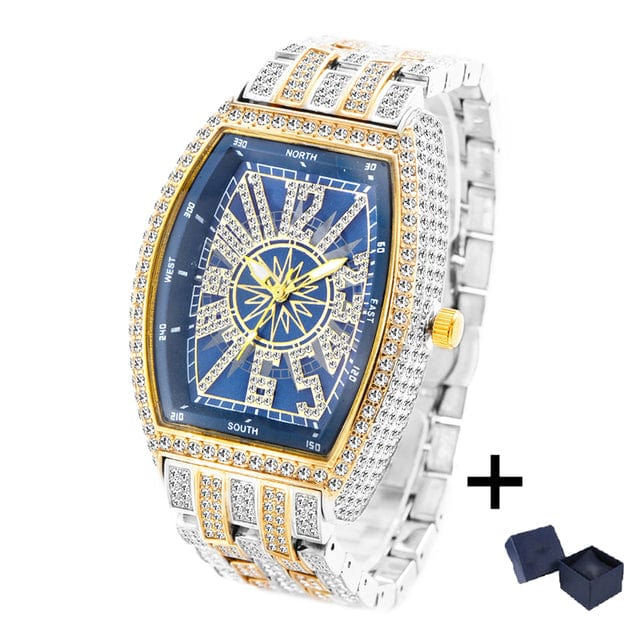VVS Jewelry hip hop jewelry Blue-GoldSilver Full Bling Iced AAA Reloj Watch