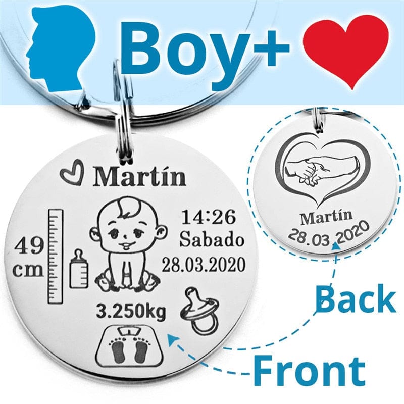 VVS Jewelry hip hop jewelry Boy and Heart Custom Newborn Baby Engraved Name Keychain