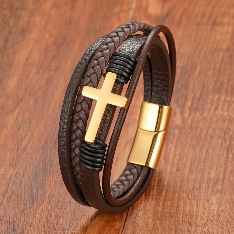 VVS Jewelry hip hop jewelry bracelets Multi-Layer Cross Leather Bracelet
