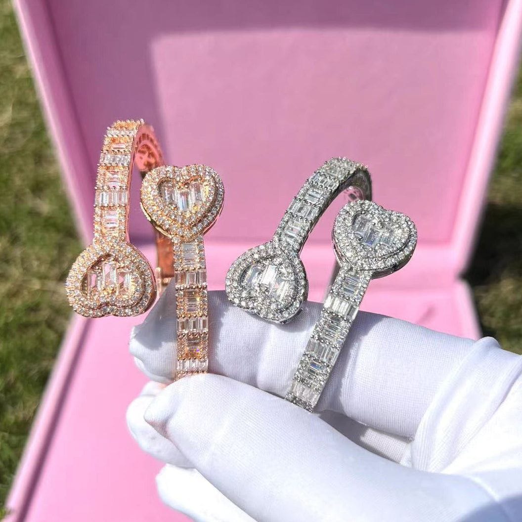 VVS Jewelry hip hop jewelry Bracelets Silver / 7inch 6MM Baguette Heart Wrist Bangle Bracelet