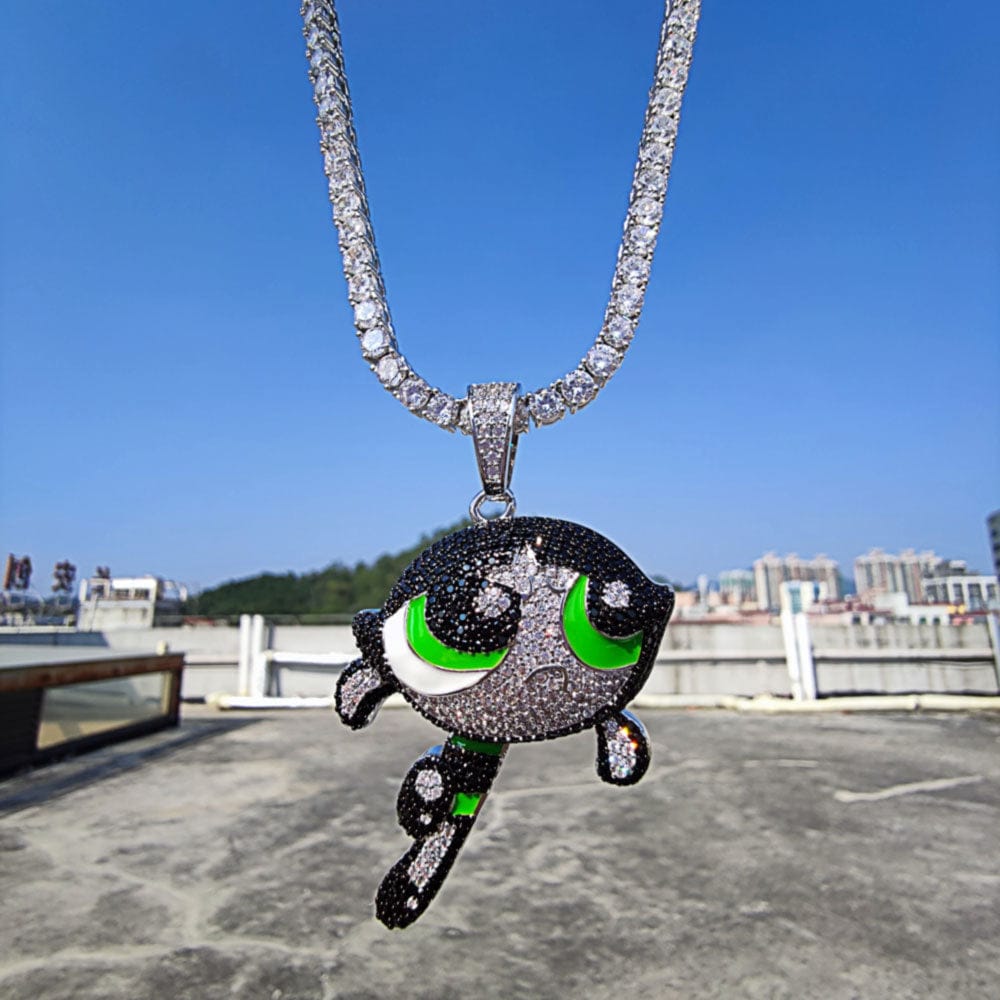 VVS Jewelry hip hop jewelry Buttercup / Silver / 20 Inch VVS Jewelry Fully Blinged Power Puff Girls Pendant Chain