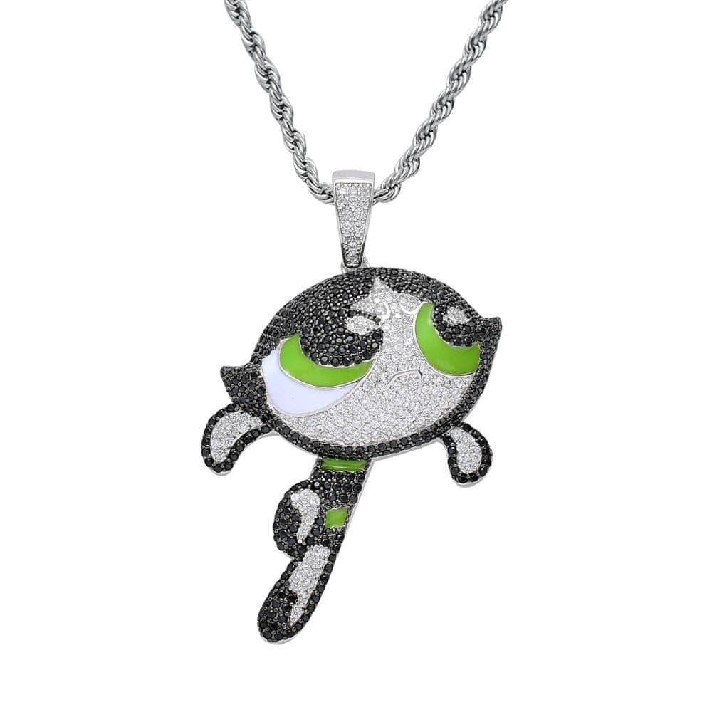 VVS Jewelry hip hop jewelry Buttercup / Silver / 24 Inch VVS Jewelry Fully Blinged Power Puff Girls Pendant Chain