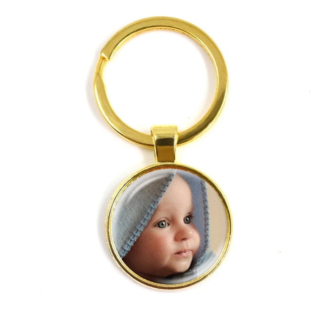 VVS Jewelry hip hop jewelry Circle Gold Custom Photo Baby Keychain with Charms