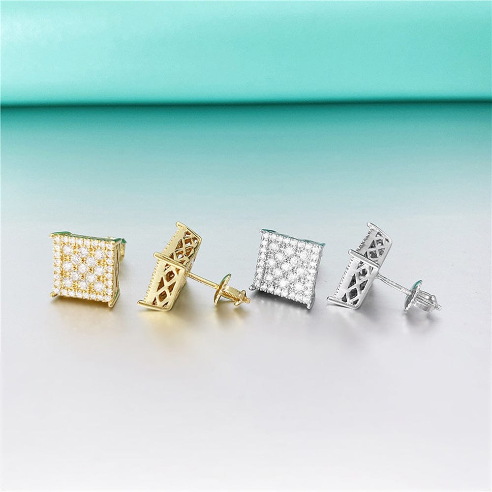 VVS Jewelry hip hop jewelry Classic Square 925 Silver Moissanite Iced Stud Earrings