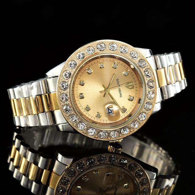 VVS Jewelry hip hop jewelry Coffee Gold Rollie Style Watch in Rotatable Bezel Sapphire Glass