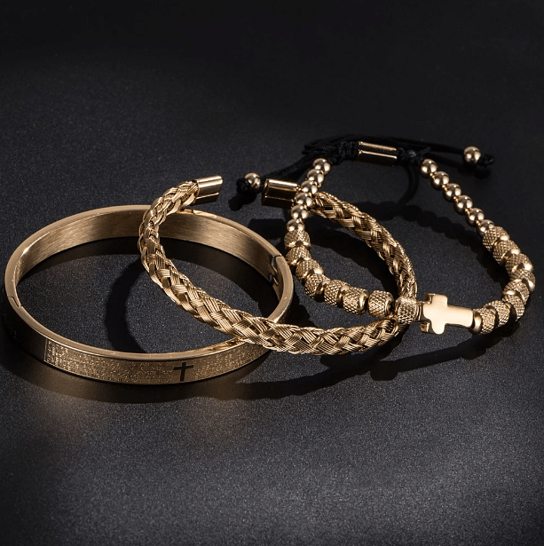 VVS Jewelry hip hop jewelry Cross 3pc Bracelet Set
