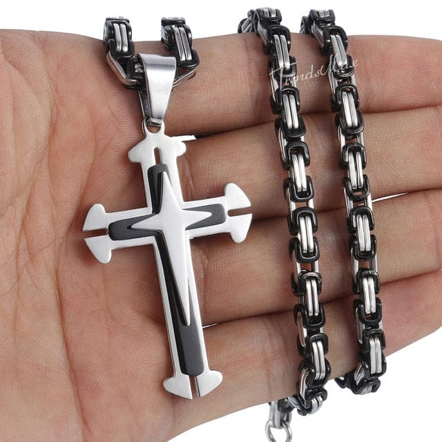 VVS Jewelry hip hop jewelry cross pendant Black silver / 18" Vintage Cross Byzantine Pendant Necklace