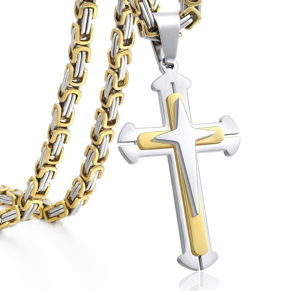 VVS Jewelry hip hop jewelry cross pendant Gold silver / 18" Vintage Cross Byzantine Pendant Necklace