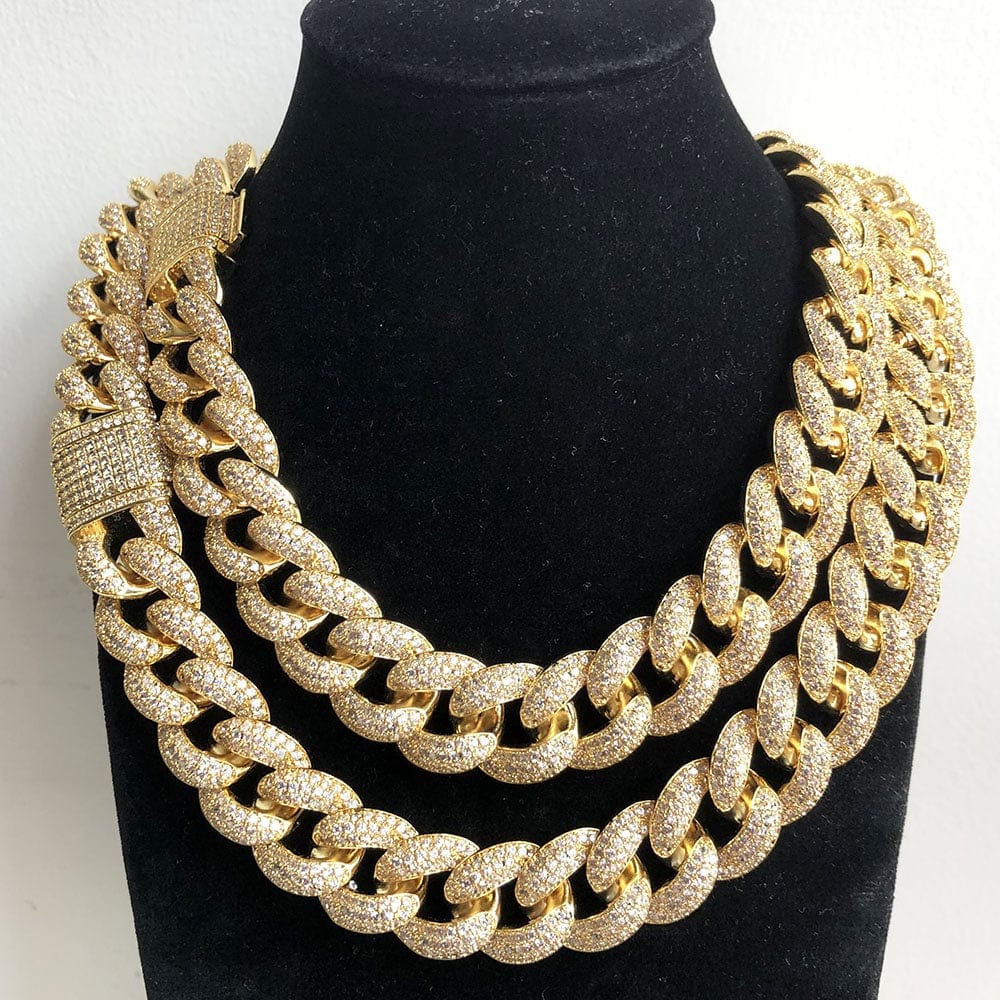 VVS Jewelry hip hop jewelry Cuban 18 Inch Frosty Extra Iced Gold Cuban Chain