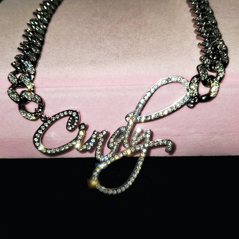 VVS Jewelry hip hop jewelry Cuban 20 Inch / SILVER Custom Name Cuban Choker Necklace