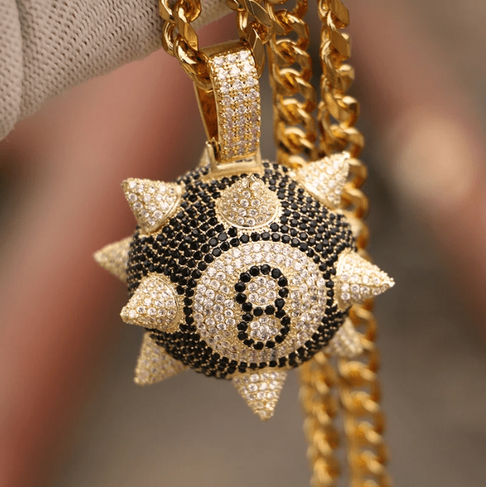 VVS Jewelry hip hop jewelry Cuban Chain / 18inch Iced out Spike 8 Ball Pendant Chain