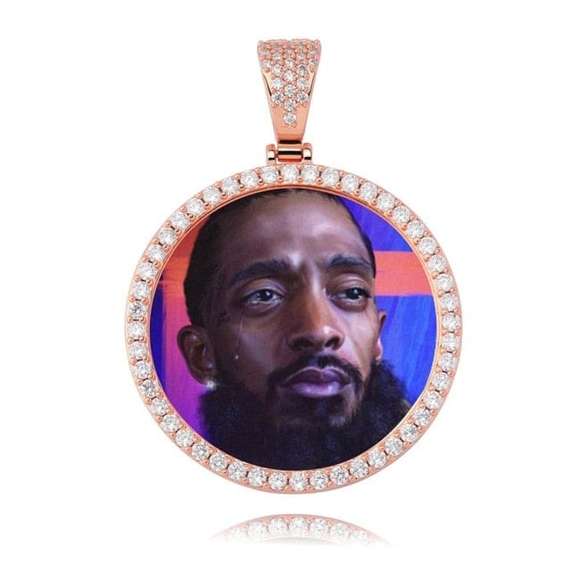 VVS Jewelry hip hop jewelry Cuban Chain / 24inch / Rose Gold VVS Jewelry Large Custom Photo Pendant + Free Chain