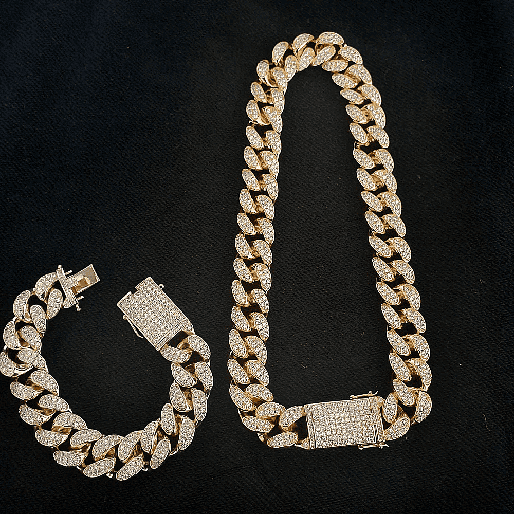 VVS Jewelry hip hop jewelry Cuban Gold / 16 Inch / 13mm Gold/Silver Cuban Chain + FREE Cuban Bracelet Bundle - (TODAY ONLY)