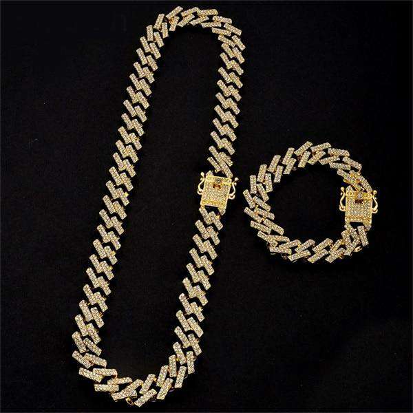 VVS Jewelry hip hop jewelry Cuban Gold / 22" 18k Thicc 15mm Gold/SIlver S-Link Cuban Chain & FREE Cuban Bracelet Bundle