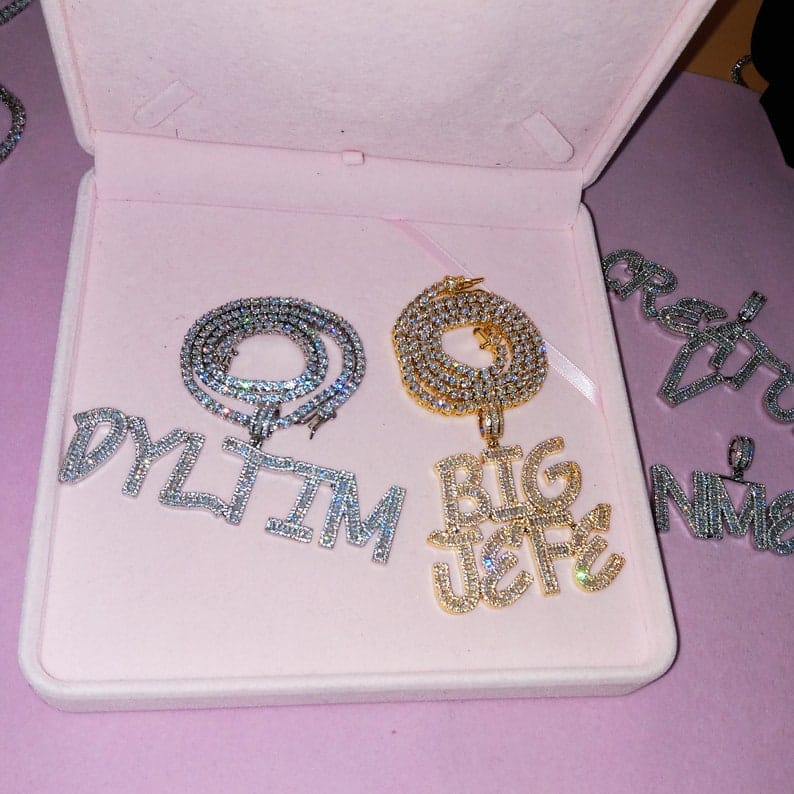 VVS Jewelry hip hop jewelry Custom Baguette Pendant VVS Jewelry Baguette Custom Letter Pendant Necklace