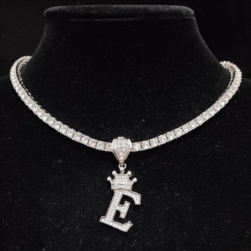VVS Jewelry hip hop jewelry Custom Block Crown Initial Pendant Tennis Chain
