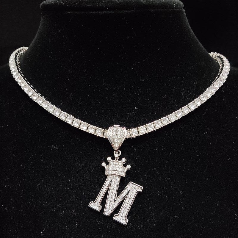 VVS Jewelry hip hop jewelry Custom Block Crown Initial Pendant Tennis Chain