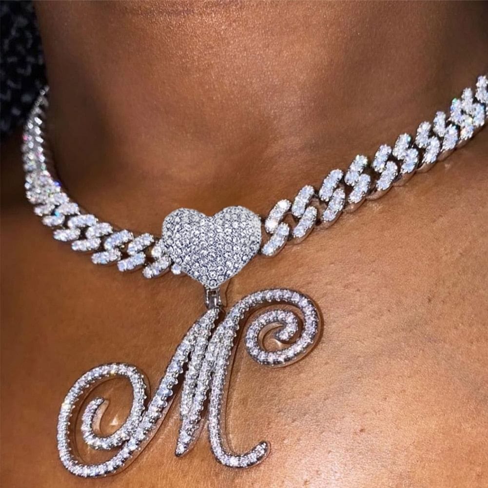 VVS Jewelry hip hop jewelry Custom Heart Frosty Initial Cuban Necklace