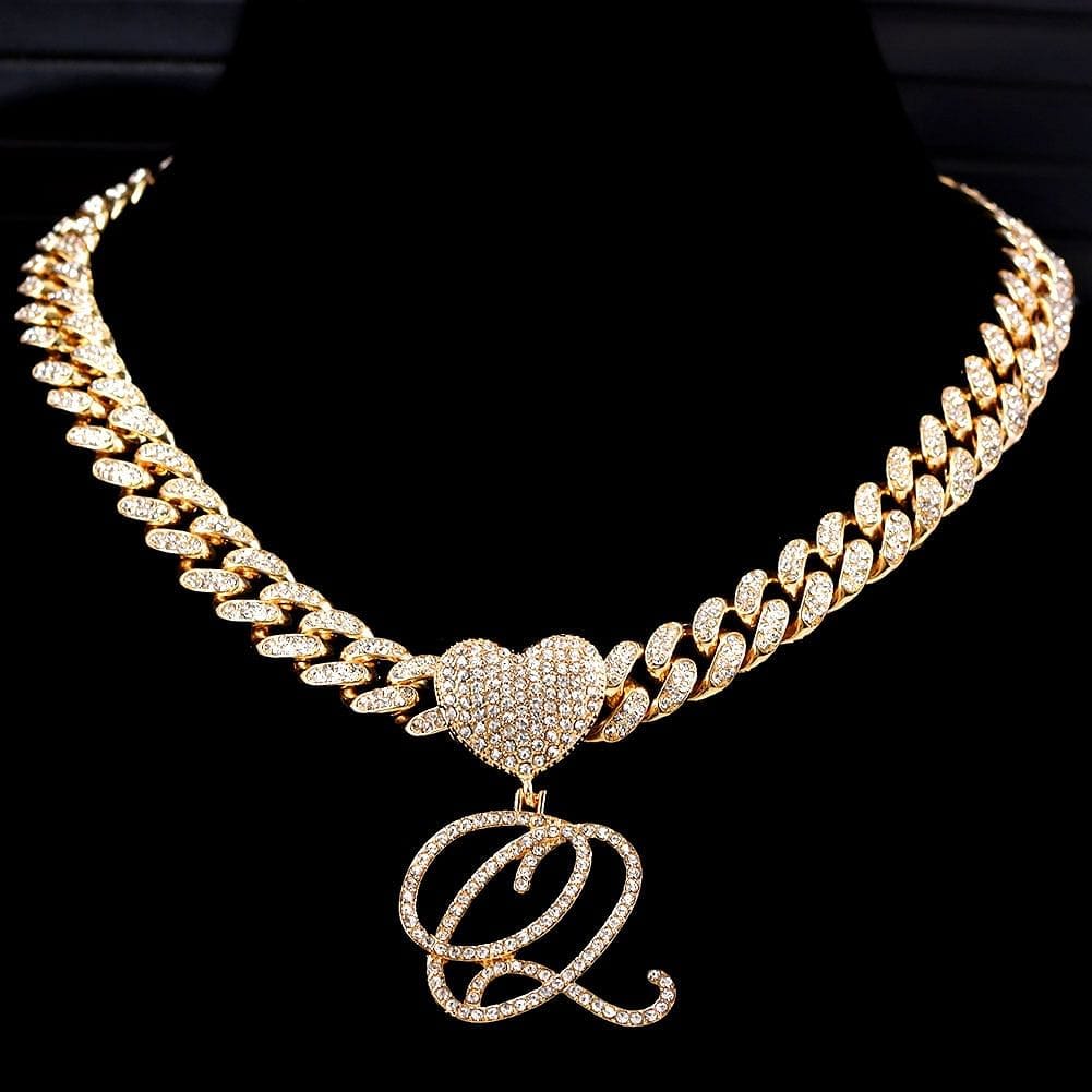 VVS Jewelry hip hop jewelry Custom Heart Frosty Initial Cuban Necklace