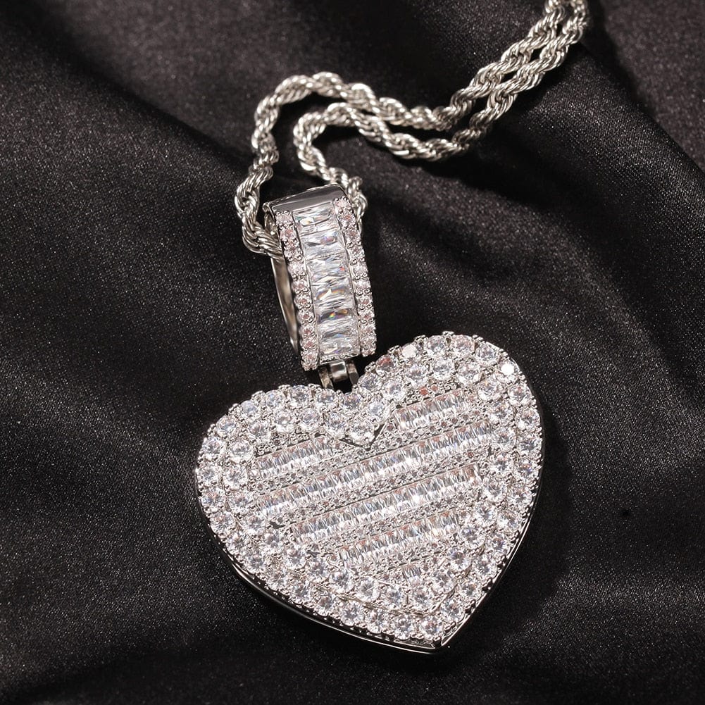 VVS Jewelry hip hop jewelry Custom Photo Locket Baguette Heart Pendant