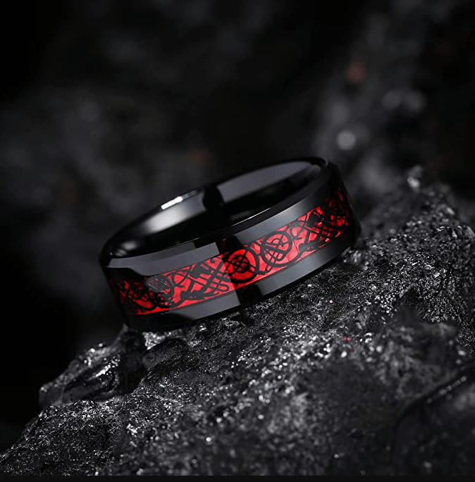 VVS Jewelry hip hop jewelry Dragon 8mm Black Red Celtic Dragon Tungsten Carbide