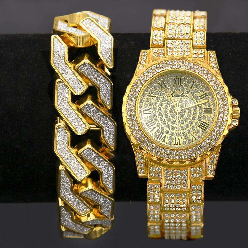 VVS Jewelry hip hop jewelry Drizzy Geometric Chain Bracelet + Watch Set